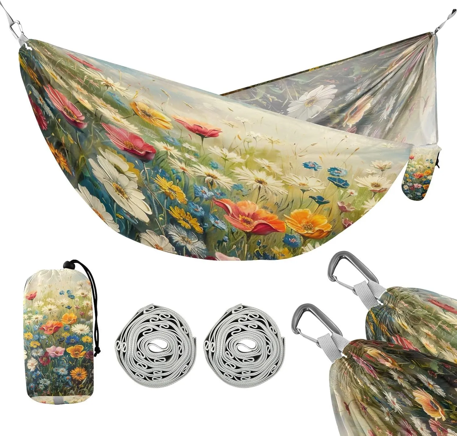 ATTX Colorful Wildflowers Camping Hammock - Lightweight & Portable Hammocks, Heavy Duty 330lbs Capacity for Indoor, Hiking, Backpacking, Travel, Backyard, Beach#275