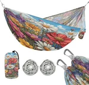 ATTX Colorful Wildflowers Camping Hammock - Lightweight & Portable Hammocks, Heavy Duty 330lbs Capacity for Indoor, Hiking, Backpacking, Travel, Backyard, Beach#458