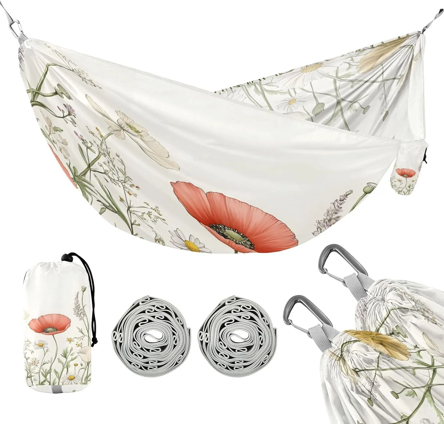 ATTX Colorful Wildflowers Camping Hammock - Lightweight & Portable Hammocks, Heavy Duty 330lbs Capacity for Indoor, Hiking, Backpacking, Travel, Backyard, Beach#528