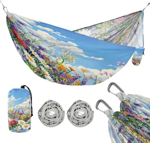 ATTX Colorful Wildflowers Camping Hammock - Lightweight & Portable Hammocks, Heavy Duty 330lbs Capacity for Indoor, Hiking, Backpacking, Travel, Backyard, Beach#531