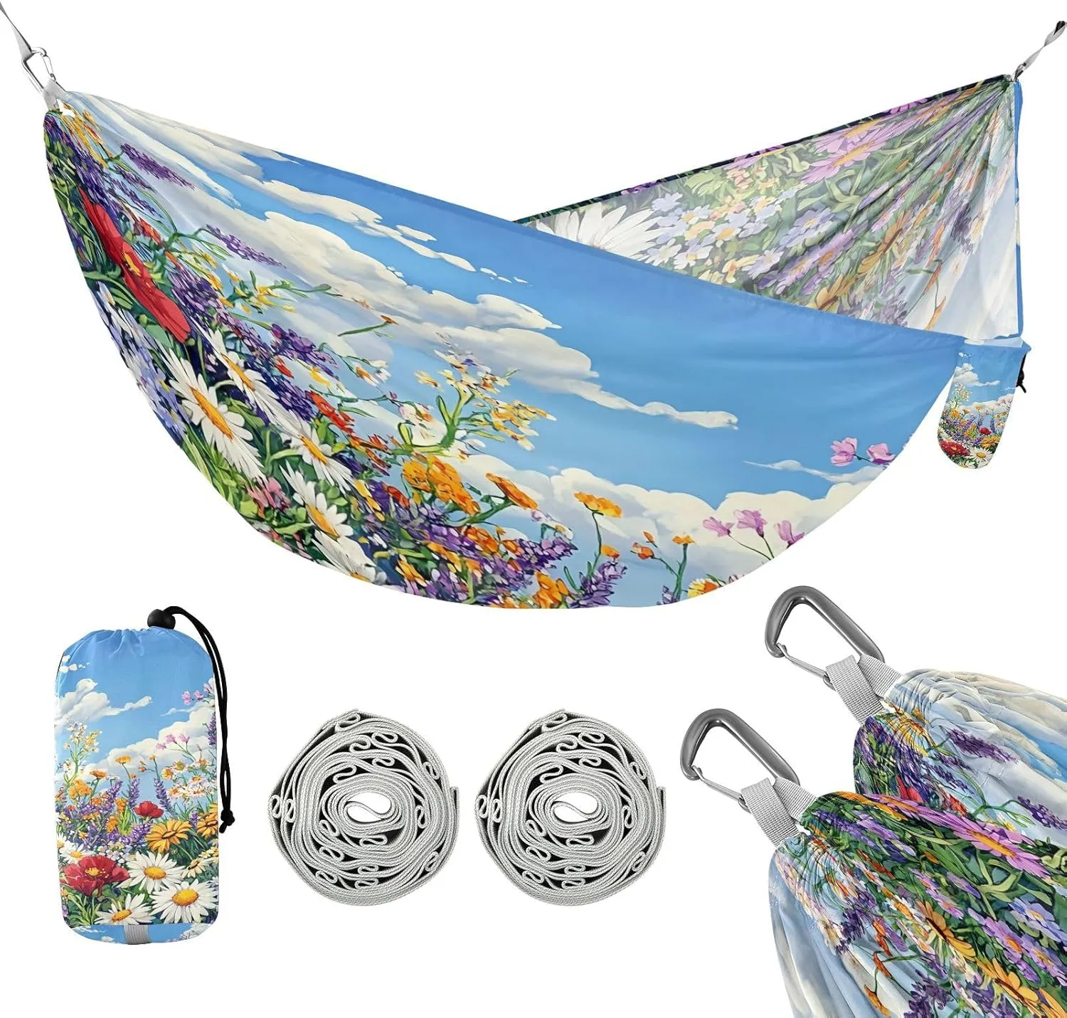 ATTX Colorful Wildflowers Camping Hammock - Lightweight & Portable Hammocks, Heavy Duty 330lbs Capacity for Indoor, Hiking, Backpacking, Travel, Backyard, Beach#531