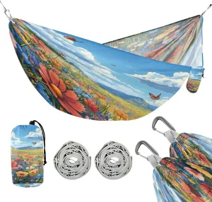 ATTX Colorful Wildflowers Meadow Camping Hammock - Lightweight & Portable Hammocks, Heavy Duty 330lbs Capacity for Indoor, Hiking, Backpacking, Travel, Backyard, Beach#586