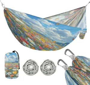 ATTX Colorful Wildflowers Meadow Camping Hammock - Lightweight & Portable Hammocks, Heavy Duty 330lbs Capacity for Indoor, Hiking, Backpacking, Travel, Backyard, Beach#588