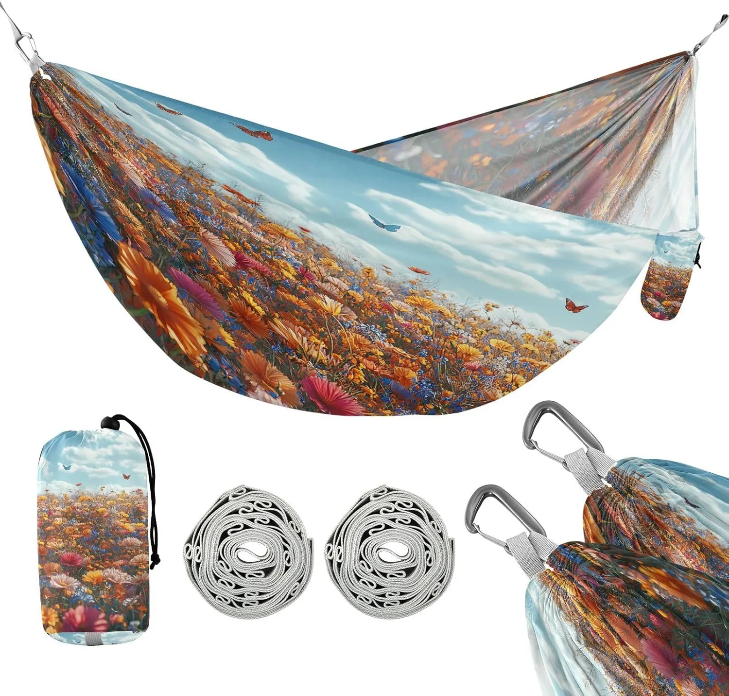 ATTX Colorful Wildflowers Meadow Camping Hammock - Lightweight & Portable Hammocks, Heavy Duty 330lbs Capacity for Indoor, Hiking, Backpacking, Travel, Backyard, Beach#589