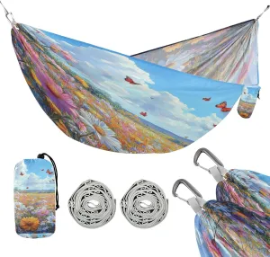 ATTX Colorful Wildflowers Meadow Camping Hammock - Lightweight & Portable Hammocks, Heavy Duty 330lbs Capacity for Indoor, Hiking, Backpacking, Travel, Backyard, Beach#593