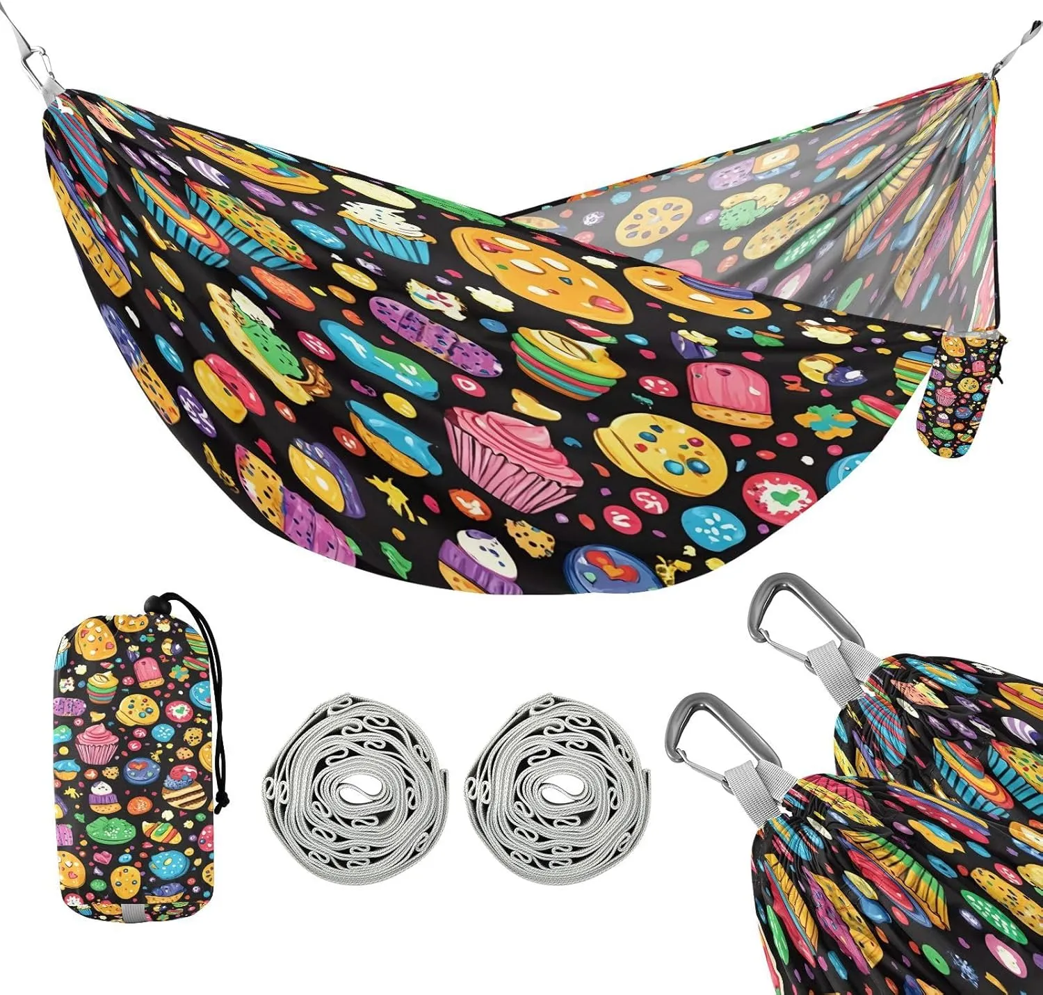 ATTX Cupcakes Cookies Camping Hammock - Lightweight & Portable Hammocks, Heavy Duty 330lbs Capacity for Indoor, Hiking, Backpacking, Travel, Backyard, Beach#562