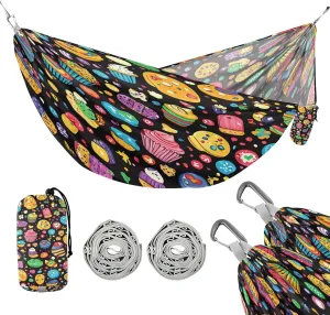 ATTX Cupcakes Cookies Camping Hammock - Lightweight & Portable Hammocks, Heavy Duty 330lbs Capacity for Indoor, Hiking, Backpacking, Travel, Backyard, Beach#562