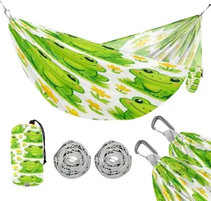 ATTX Cute Cartoon Frog Camping Hammock - Lightweight & Portable Hammocks, Heavy Duty 330lbs Capacity for Indoor, Hiking, Backpacking, Travel, Backyard, Beach#150