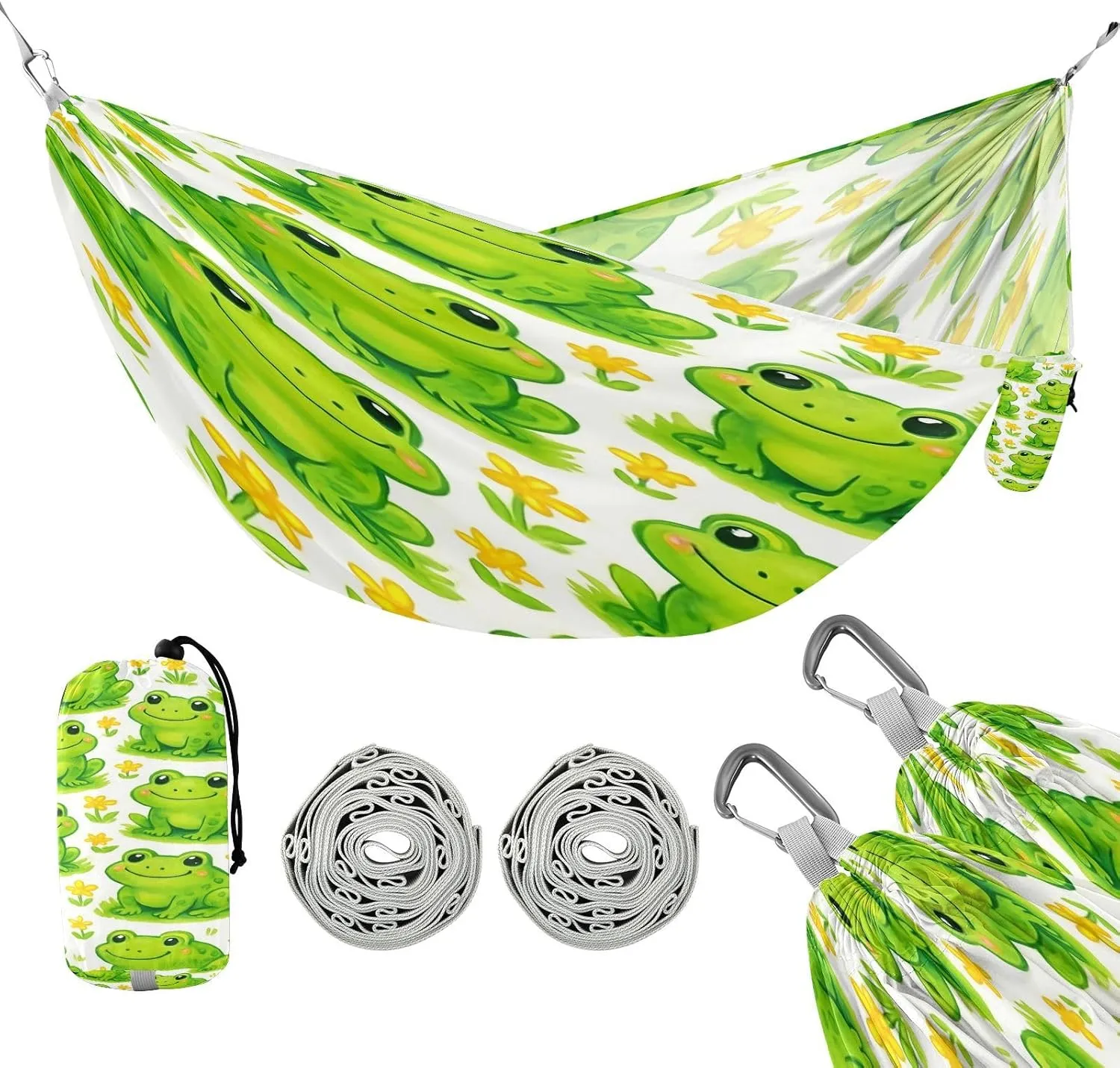 ATTX Cute Cartoon Frog Camping Hammock - Lightweight & Portable Hammocks, Heavy Duty 330lbs Capacity for Indoor, Hiking, Backpacking, Travel, Backyard, Beach#150