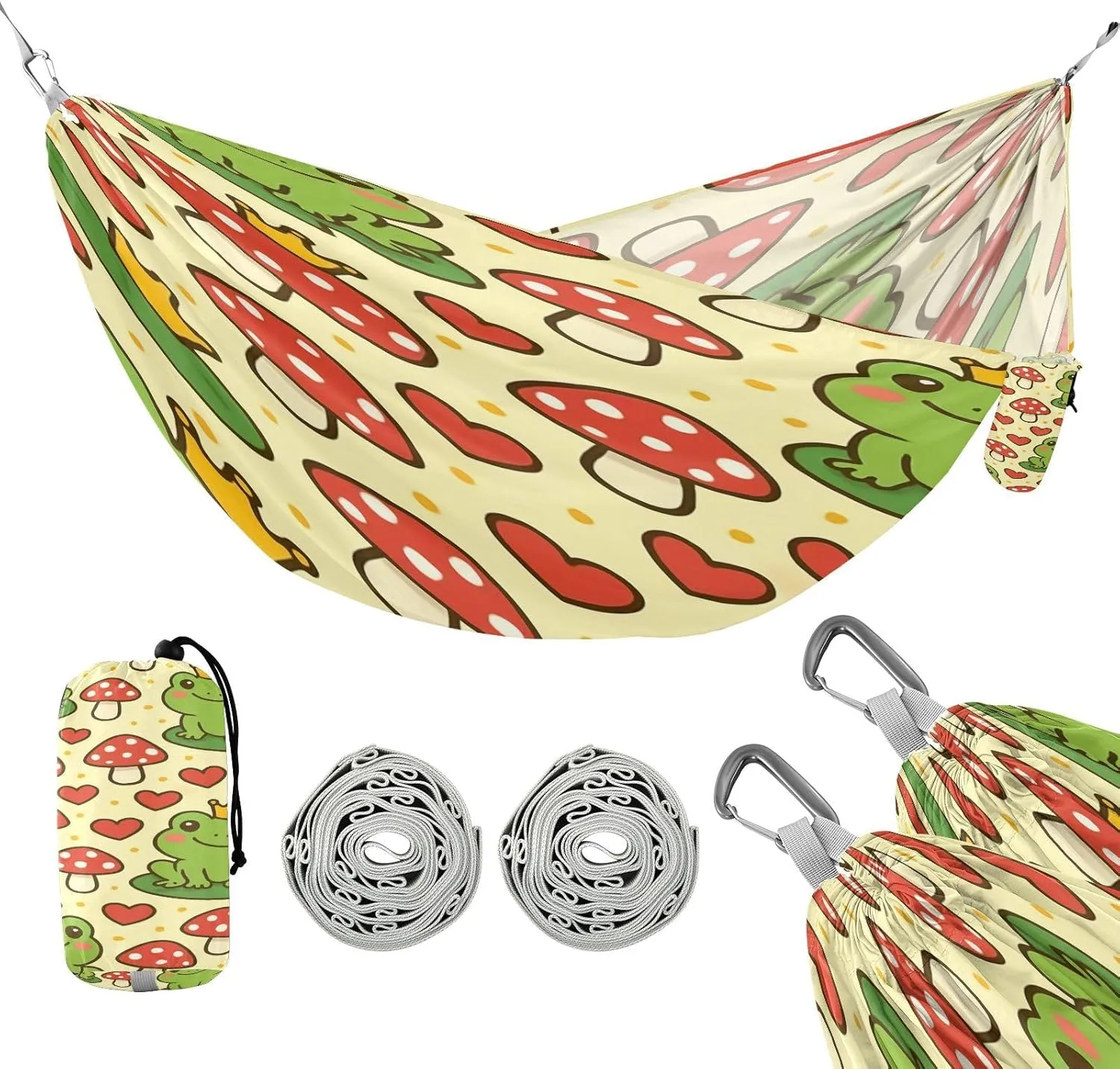 ATTX Cute Cartoon Frog Camping Hammock - Lightweight & Portable Hammocks, Heavy Duty 330lbs Capacity for Indoor, Hiking, Backpacking, Travel, Backyard, Beach#156