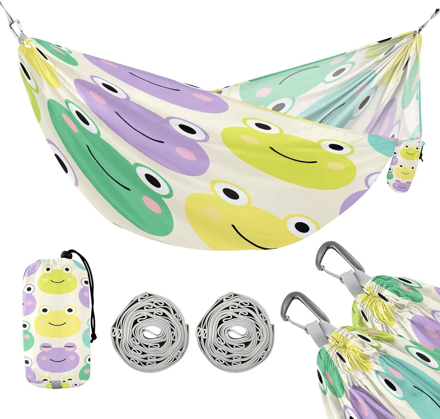 ATTX Cute Cartoon Frog Camping Hammock - Lightweight & Portable Hammocks, Heavy Duty 330lbs Capacity for Indoor, Hiking, Backpacking, Travel, Backyard, Beach#157