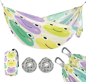 ATTX Cute Cartoon Frog Camping Hammock - Lightweight & Portable Hammocks, Heavy Duty 330lbs Capacity for Indoor, Hiking, Backpacking, Travel, Backyard, Beach#157