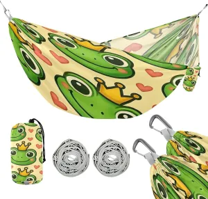 ATTX Cute Cartoon Frog Camping Hammock - Lightweight & Portable Hammocks, Heavy Duty 330lbs Capacity for Indoor, Hiking, Backpacking, Travel, Backyard, Beach#158