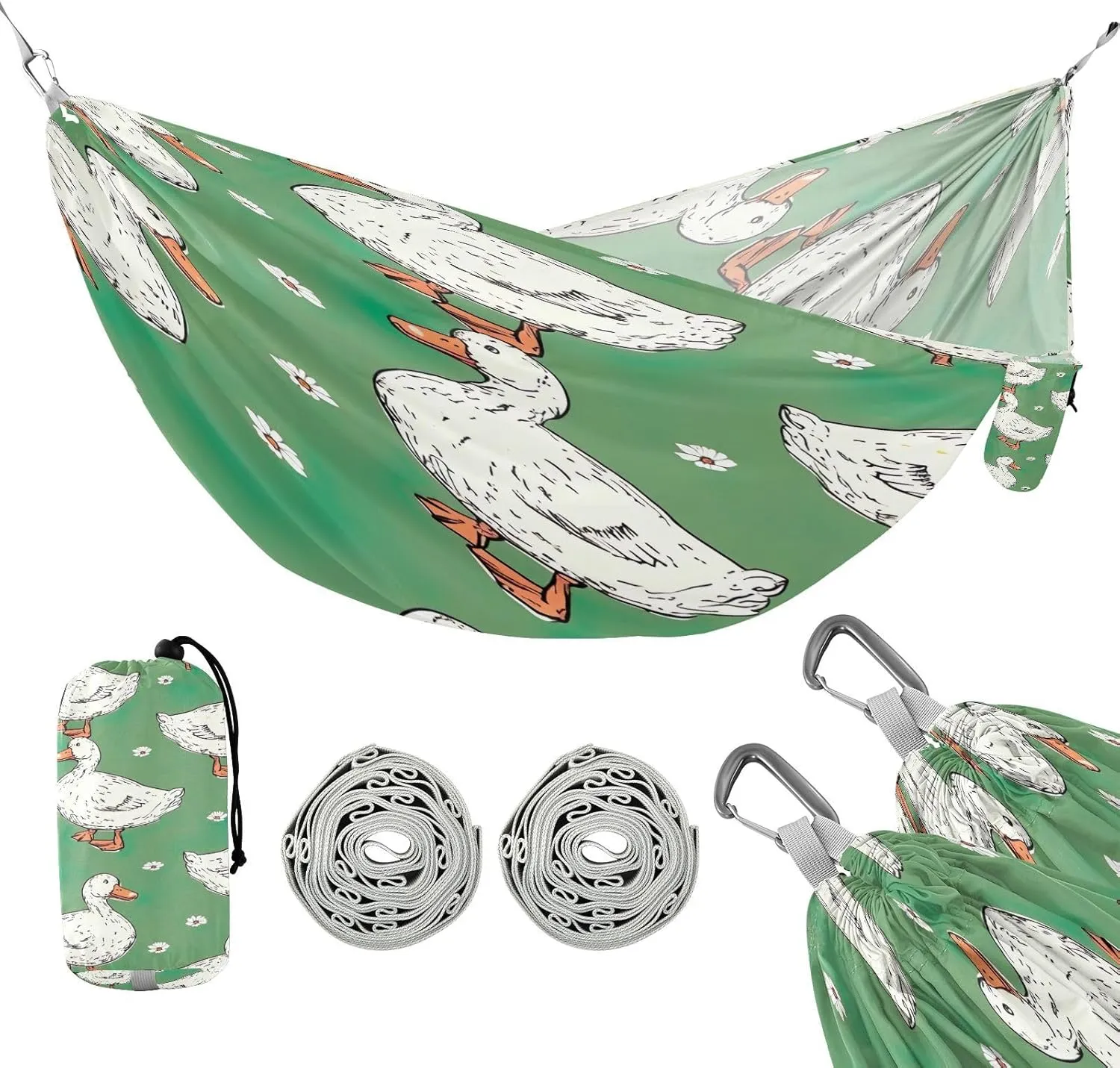 ATTX Cute Ducks Camping Hammock - Lightweight & Portable Hammocks, Heavy Duty 330lbs Capacity for Indoor, Hiking, Backpacking, Travel, Backyard, Beach#458