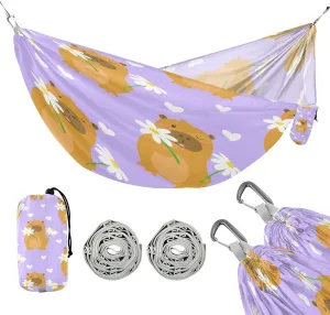 ATTX Cute Kapybara Camping Hammock - Lightweight & Portable Hammocks, Heavy Duty 330lbs Capacity for Indoor, Hiking, Backpacking, Travel, Backyard, Beach#160