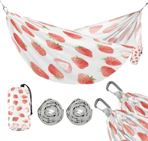 ATTX Cute Watercolor Strawberry Camping Hammock - Lightweight & Portable Hammocks, Heavy Duty 330lbs Capacity for Indoor, Hiking, Backpacking, Travel, Backyard, Beach#126