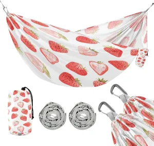 ATTX Cute Watercolor Strawberry Camping Hammock - Lightweight & Portable Hammocks, Heavy Duty 330lbs Capacity for Indoor, Hiking, Backpacking, Travel, Backyard, Beach#134
