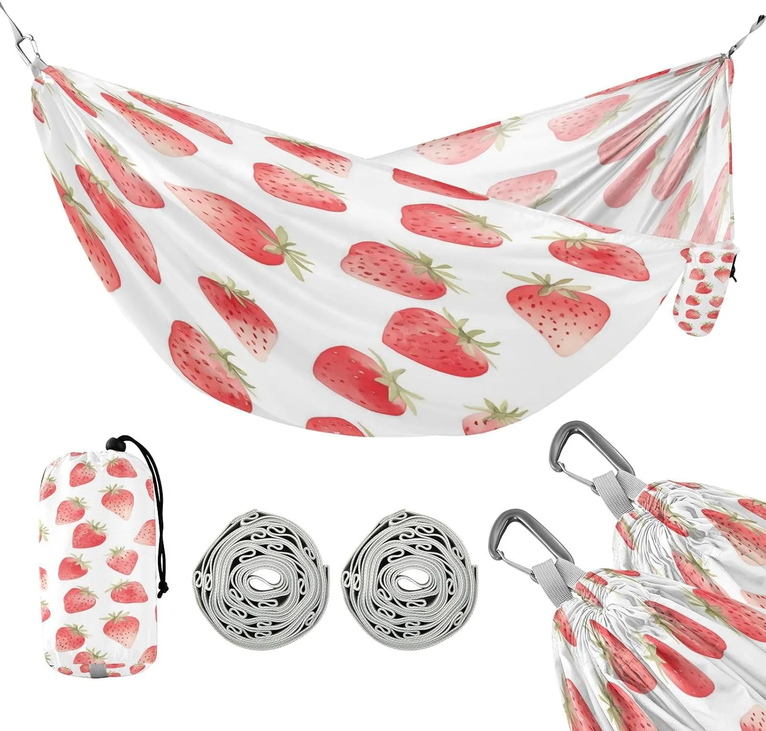 ATTX Cute Watercolor Strawberry Camping Hammock - Lightweight & Portable Hammocks, Heavy Duty 330lbs Capacity for Indoor, Hiking, Backpacking, Travel, Backyard, Beach#135