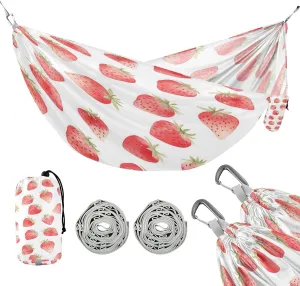 ATTX Cute Watercolor Strawberry Camping Hammock - Lightweight & Portable Hammocks, Heavy Duty 330lbs Capacity for Indoor, Hiking, Backpacking, Travel, Backyard, Beach#135