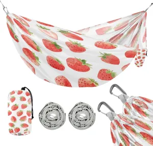 ATTX Cute Watercolor Strawberry Camping Hammock - Lightweight & Portable Hammocks, Heavy Duty 330lbs Capacity for Indoor, Hiking, Backpacking, Travel, Backyard, Beach#142