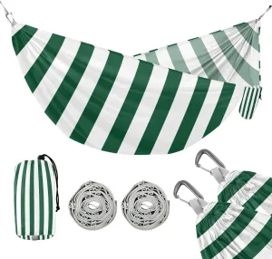 ATTX Dark Ggreen White Stripes Camping Hammock - Lightweight & Portable Hammocks, Heavy Duty 330lbs Capacity for Indoor, Hiking, Backpacking, Travel, Backyard, Beach#223