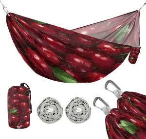 ATTX Dark Red Cherries Camping Hammock - Lightweight & Portable Hammocks, Heavy Duty 330lbs Capacity for Indoor, Hiking, Backpacking, Travel, Backyard, Beach#564