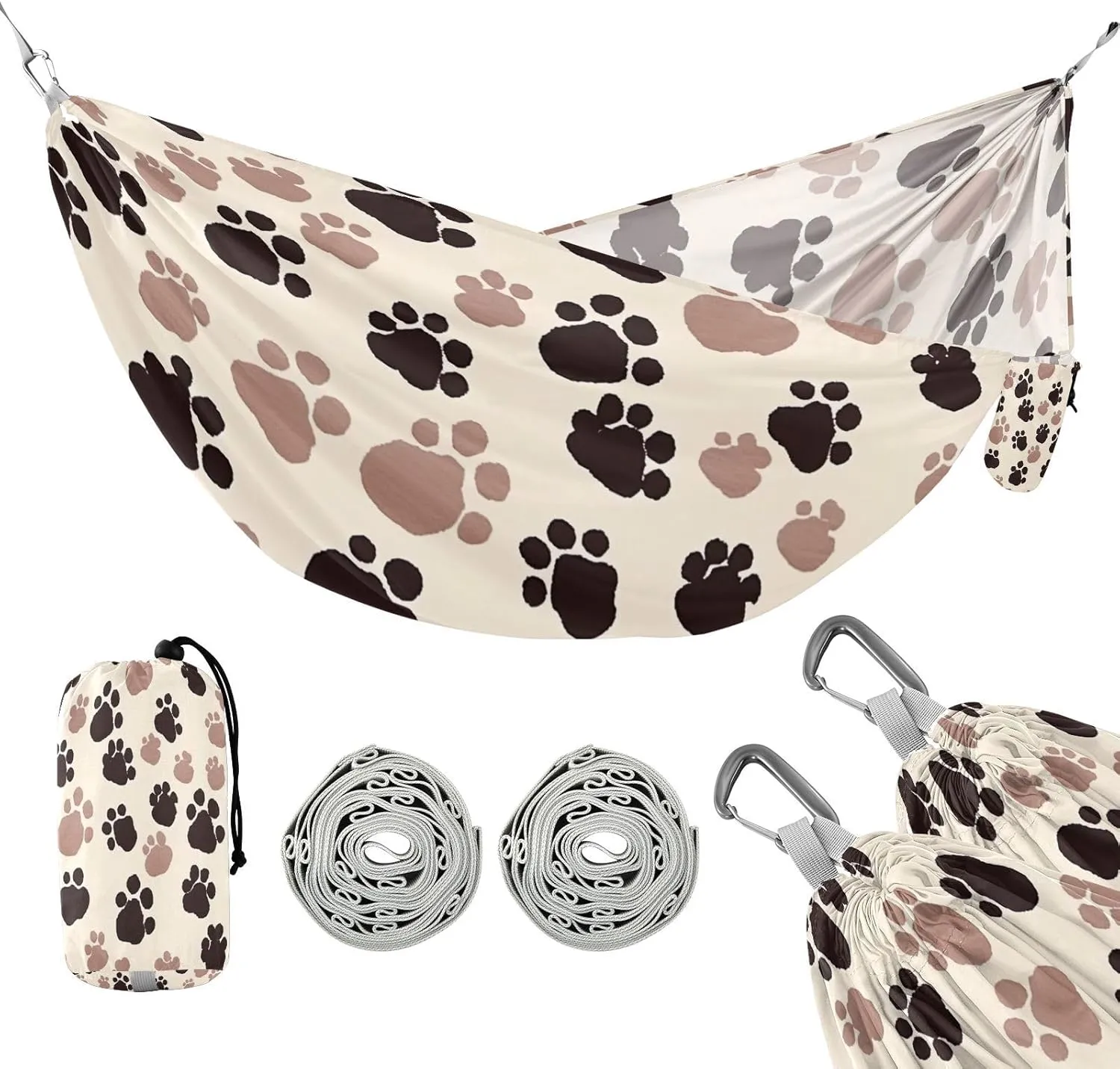 ATTX Dog Paw Prints Camping Hammock - Lightweight & Portable Hammocks, Heavy Duty 330lbs Capacity for Indoor, Hiking, Backpacking, Travel, Backyard, Beach#363