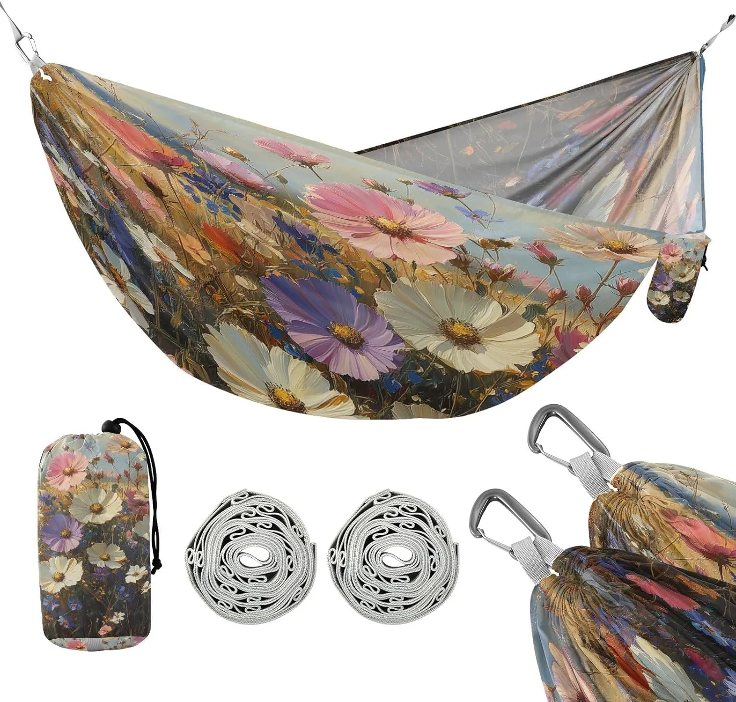 ATTX Floral Landscapes Camping Hammock - Lightweight & Portable Hammocks, Heavy Duty 330lbs Capacity for Indoor, Hiking, Backpacking, Travel, Backyard, Beach#21
