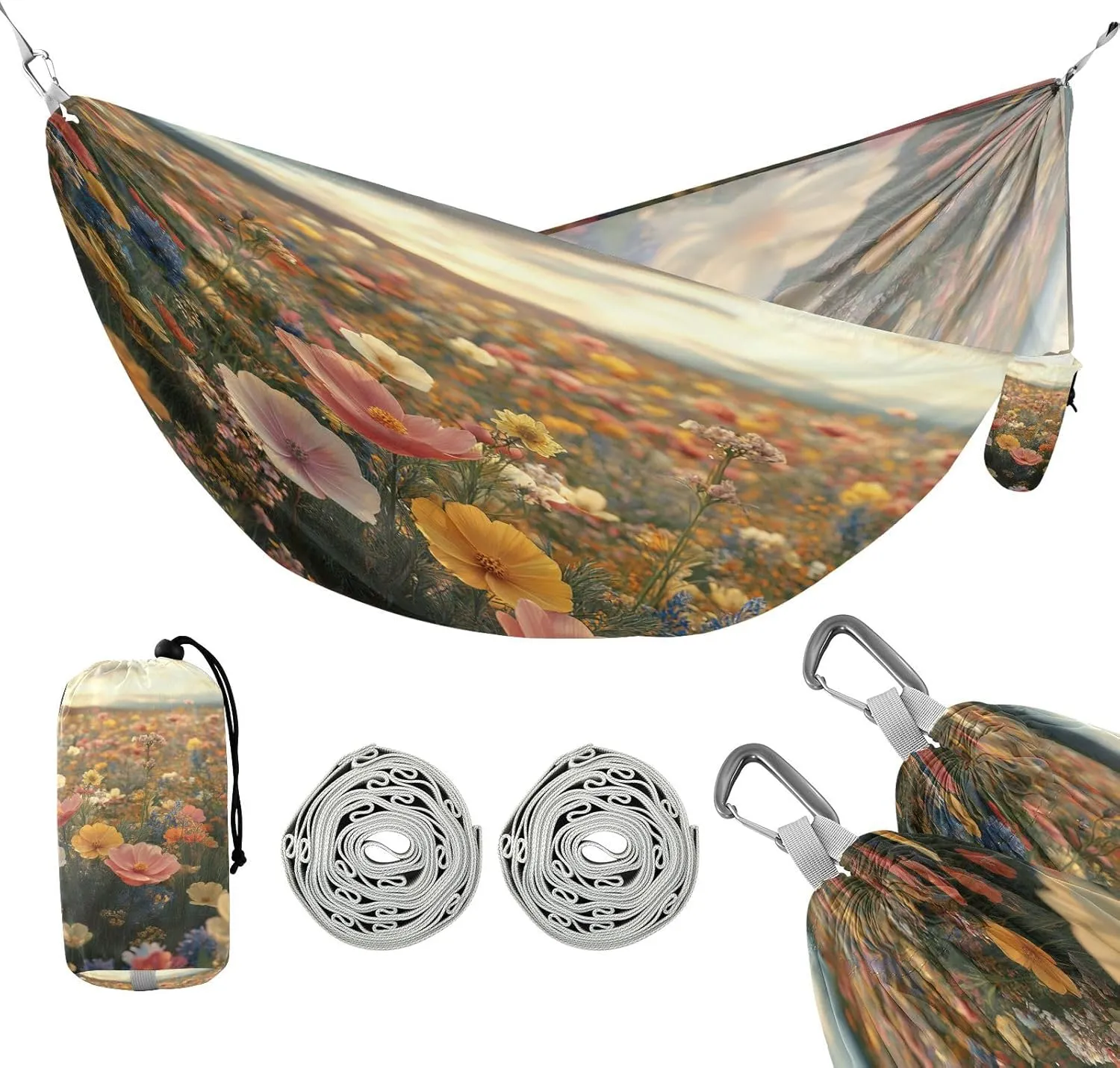 ATTX Floral Landscapes Camping Hammock - Lightweight & Portable Hammocks, Heavy Duty 330lbs Capacity for Indoor, Hiking, Backpacking, Travel, Backyard, Beach#28