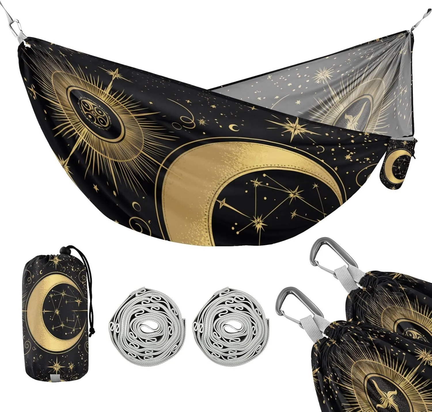 ATTX Golden Sun and Moon Camping Hammock - Lightweight & Portable Hammocks, Heavy Duty 330lbs Capacity for Indoor, Hiking, Backpacking, Travel, Backyard, Beach#97