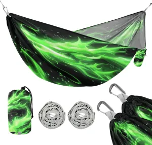 ATTX Green Flame Dragon Camping Hammock - Lightweight & Portable Hammocks, Heavy Duty 330lbs Capacity for Indoor, Hiking, Backpacking, Travel, Backyard, Beach#151