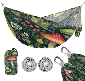 ATTX Green Mushroom Flower Camping Hammock - Lightweight & Portable Hammocks, Heavy Duty 330lbs Capacity for Indoor, Hiking, Backpacking, Travel, Backyard, Beach#294