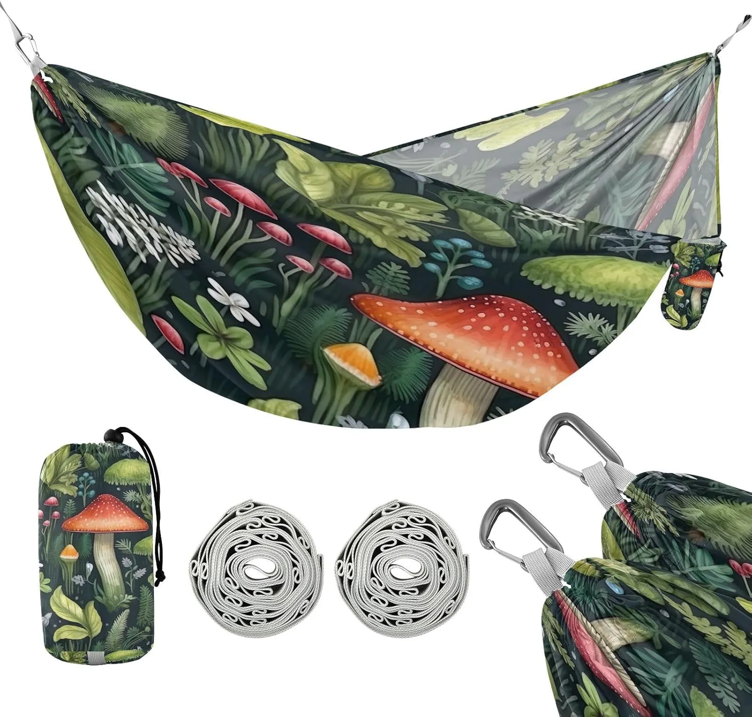 ATTX Green Mushroom Flower Camping Hammock - Lightweight & Portable Hammocks, Heavy Duty 330lbs Capacity for Indoor, Hiking, Backpacking, Travel, Backyard, Beach#294