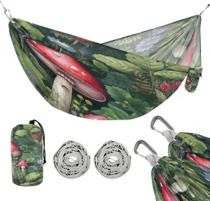 ATTX Green Mushroom Flower Camping Hammock - Lightweight & Portable Hammocks, Heavy Duty 330lbs Capacity for Indoor, Hiking, Backpacking, Travel, Backyard, Beach#295