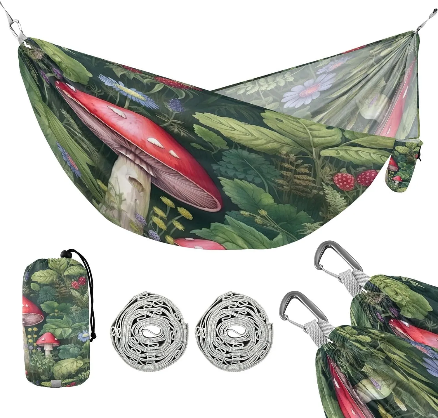ATTX Green Mushroom Flower Camping Hammock - Lightweight & Portable Hammocks, Heavy Duty 330lbs Capacity for Indoor, Hiking, Backpacking, Travel, Backyard, Beach#295