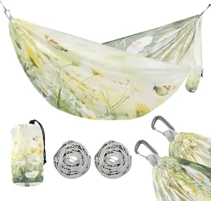 ATTX Green Wildflowers and Butterflies 4 Camping Hammock - Lightweight & Portable Hammocks, Heavy Duty 330lbs Capacity for Indoor, Hiking, Backpacking, Travel, Backyard, Beach#69