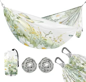 ATTX Green Wildflowers and Butterflies Camping Hammock - Lightweight & Portable Hammocks, Heavy Duty 330lbs Capacity for Indoor, Hiking, Backpacking, Travel, Backyard, Beach#72
