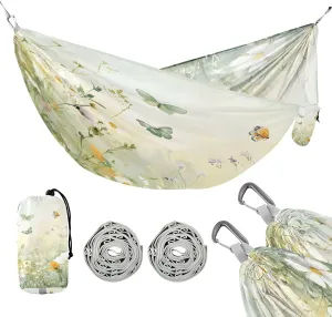 ATTX Green Wildflowers and Butterflies Camping Hammock - Lightweight & Portable Hammocks, Heavy Duty 330lbs Capacity for Indoor, Hiking, Backpacking, Travel, Backyard, Beach#75