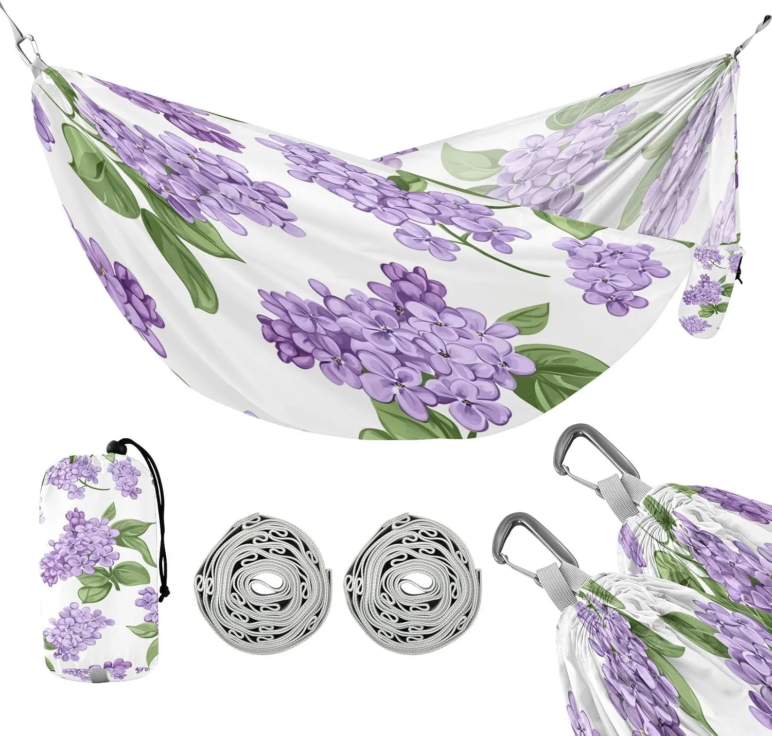 ATTX Lilac Flowers Camping Hammock - Lightweight & Portable Hammocks, Heavy Duty 330lbs Capacity for Indoor, Hiking, Backpacking, Travel, Backyard, Beach#576
