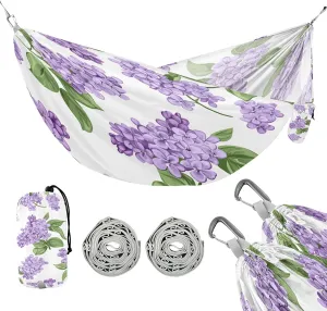 ATTX Lilac Flowers Camping Hammock - Lightweight & Portable Hammocks, Heavy Duty 330lbs Capacity for Indoor, Hiking, Backpacking, Travel, Backyard, Beach#576