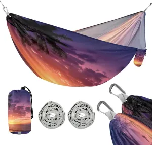 ATTX Ocean Sunset Palm Trees Camping Hammock - Lightweight & Portable Hammocks, Heavy Duty 330lbs Capacity for Indoor, Hiking, Backpacking, Travel, Backyard, Beach#161