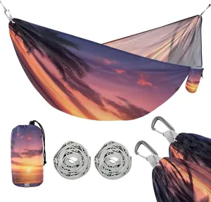 ATTX Ocean Sunset Palm Trees Camping Hammock - Lightweight & Portable Hammocks, Heavy Duty 330lbs Capacity for Indoor, Hiking, Backpacking, Travel, Backyard, Beach#164