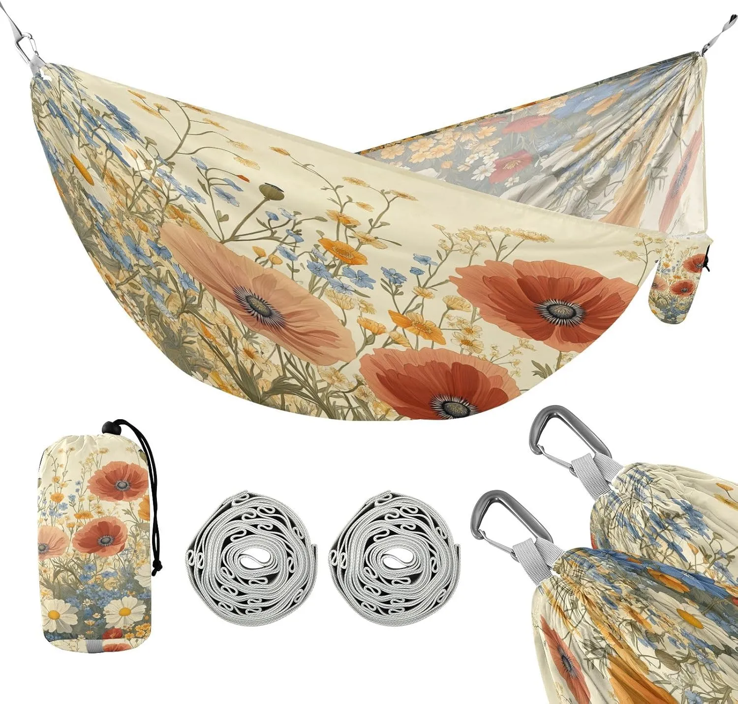 ATTX Pastel Flowers Camping Hammock - Lightweight & Portable Hammocks, Heavy Duty 330lbs Capacity for Indoor, Hiking, Backpacking, Travel, Backyard, Beach#34