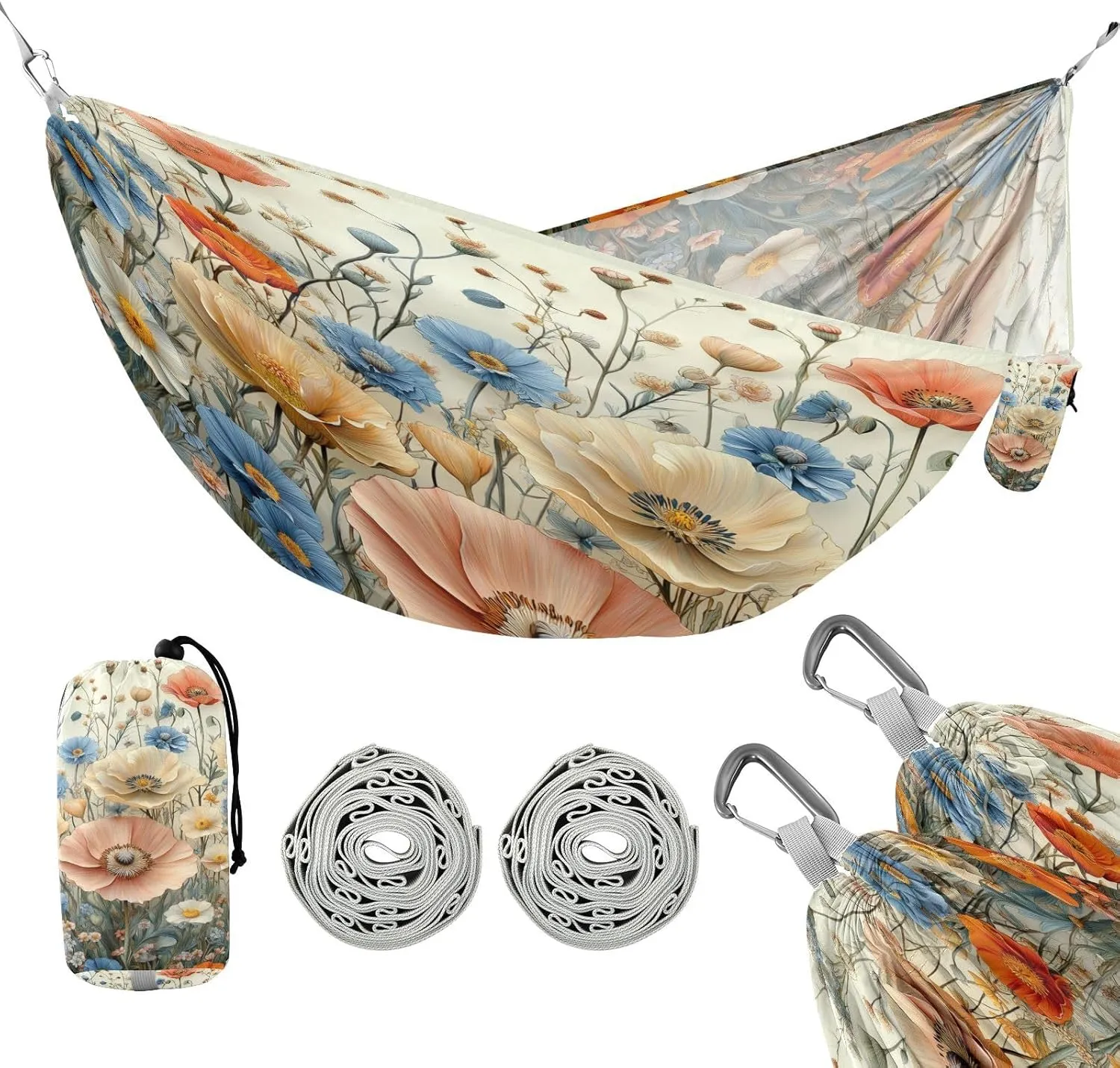 ATTX Pastel Flowers Camping Hammock - Lightweight & Portable Hammocks, Heavy Duty 330lbs Capacity for Indoor, Hiking, Backpacking, Travel, Backyard, Beach#37
