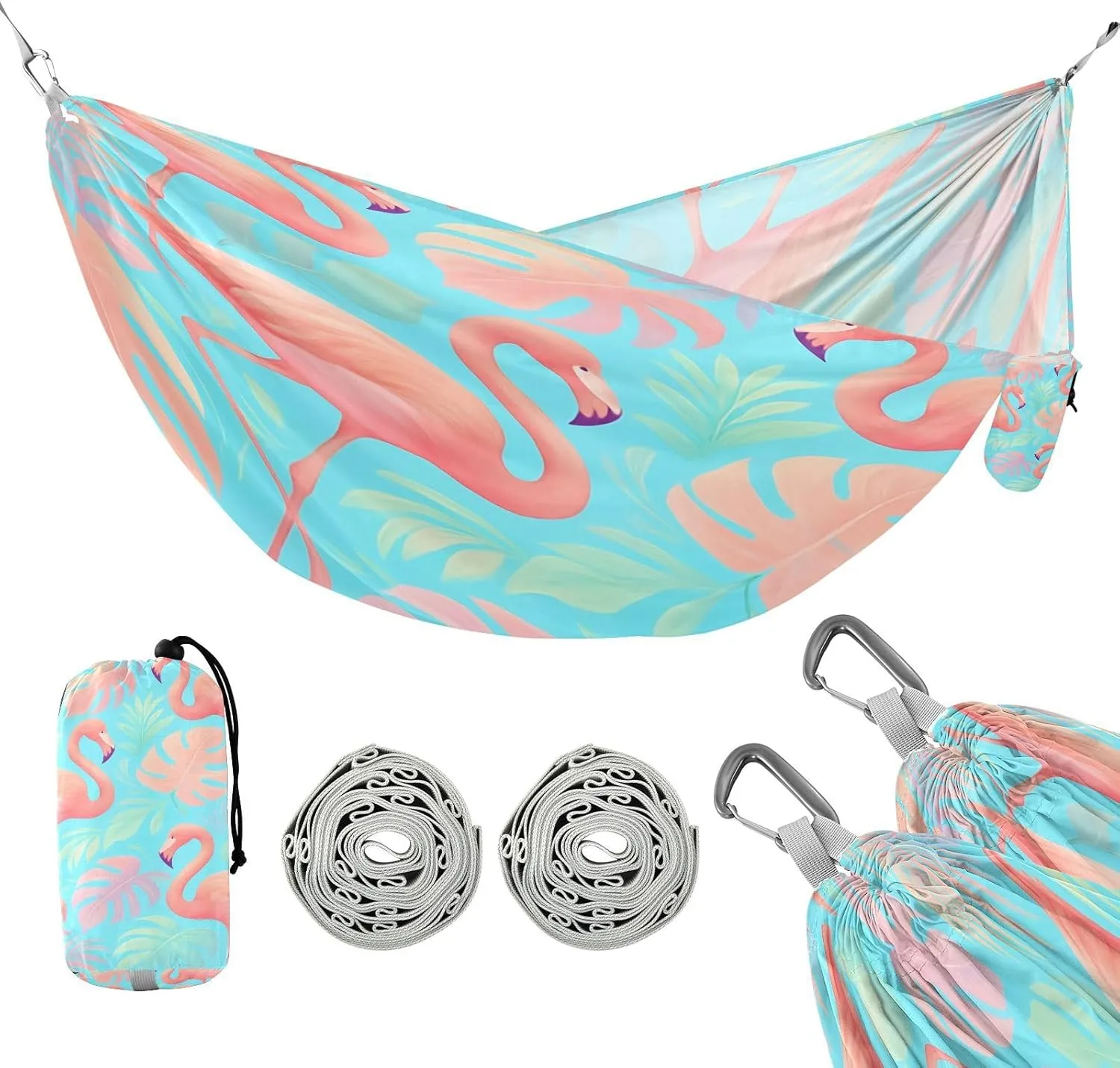 ATTX Pink Flamingos Camping Hammock - Lightweight & Portable Hammocks, Heavy Duty 330lbs Capacity for Indoor, Hiking, Backpacking, Travel, Backyard, Beach#233