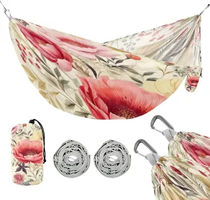 ATTX Pink Flowers Camping Hammock - Lightweight & Portable Hammocks, Heavy Duty 330lbs Capacity for Indoor, Hiking, Backpacking, Travel, Backyard, Beach#468