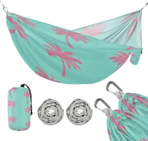 ATTX Pink Palm Trees Camping Hammock - Lightweight & Portable Hammocks, Heavy Duty 330lbs Capacity for Indoor, Hiking, Backpacking, Travel, Backyard, Beach#237