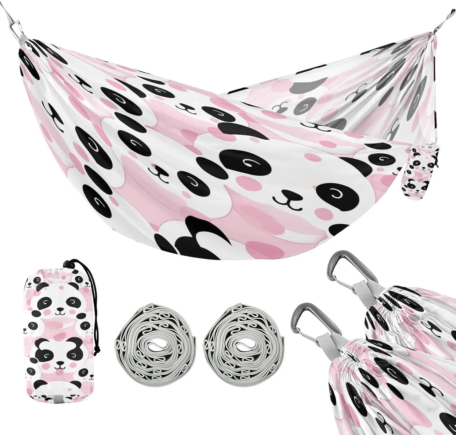ATTX Pink Panda Bears Camping Hammock - Lightweight & Portable Hammocks, Heavy Duty 330lbs Capacity for Indoor, Hiking, Backpacking, Travel, Backyard, Beach#375