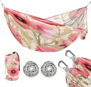 ATTX Pink Poppy Flower Camping Hammock - Lightweight & Portable Hammocks, Heavy Duty 330lbs Capacity for Indoor, Hiking, Backpacking, Travel, Backyard, Beach#508