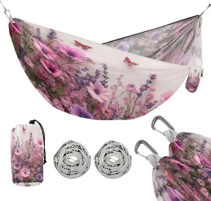 ATTX Pink Wild Flowers Camping Hammock - Lightweight & Portable Hammocks, Heavy Duty 330lbs Capacity for Indoor, Hiking, Backpacking, Travel, Backyard, Beach#478